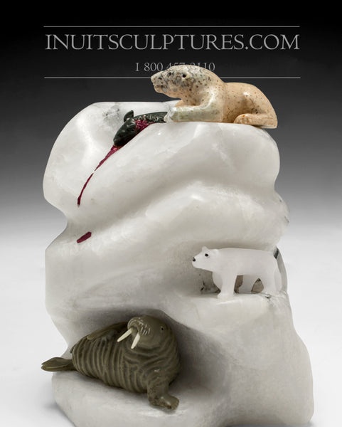 7" Masterpiece Polar Bear Hunting Scene by Famous Jimmy Iqaluq (from Inuvik Exhibition)