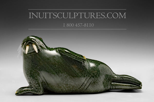 7" Happy Green Walrus by Famous Jimmy Iqaluq