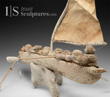 24" Masterpiece Whale Bone Umiak (Boat) by world famous Bob Kussy & Goota Ashoona