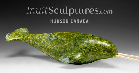 18" Narwhal With Rare Double Tusks by Emataluk Saggiak *Toothy Grin*