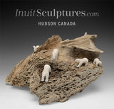 13" Ivory Bears on the beach by the late Famous Emily Illuitok (1943 - 2012)